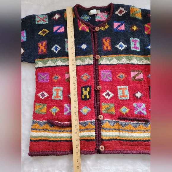 Vtg Wool Cardigan Sweater Womens Medium Aztec 90s Colorful - Picture 10 of 13